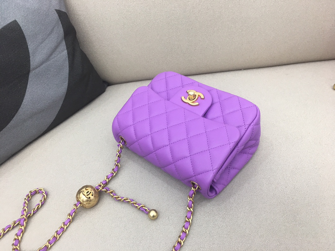 Mini Classic Flap Lambskin Bag AS1786 Purple/Gold